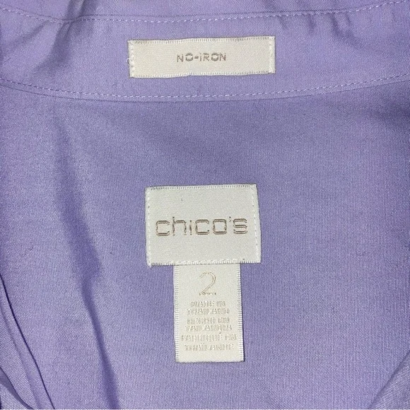 CHICO'S Shirt Women's Large Purple Button Up No Iron TopLightweight 3/4 Sleeves - Picture 4 of 8